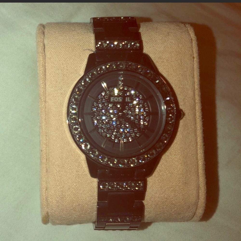 Fossil watch - black with crystals 💕